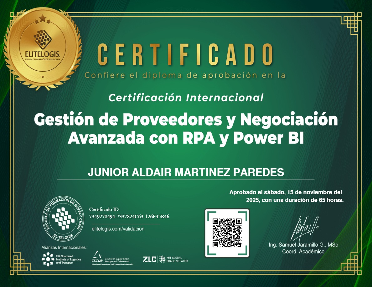 Certificado de Junior Aldair Martinez Paredes