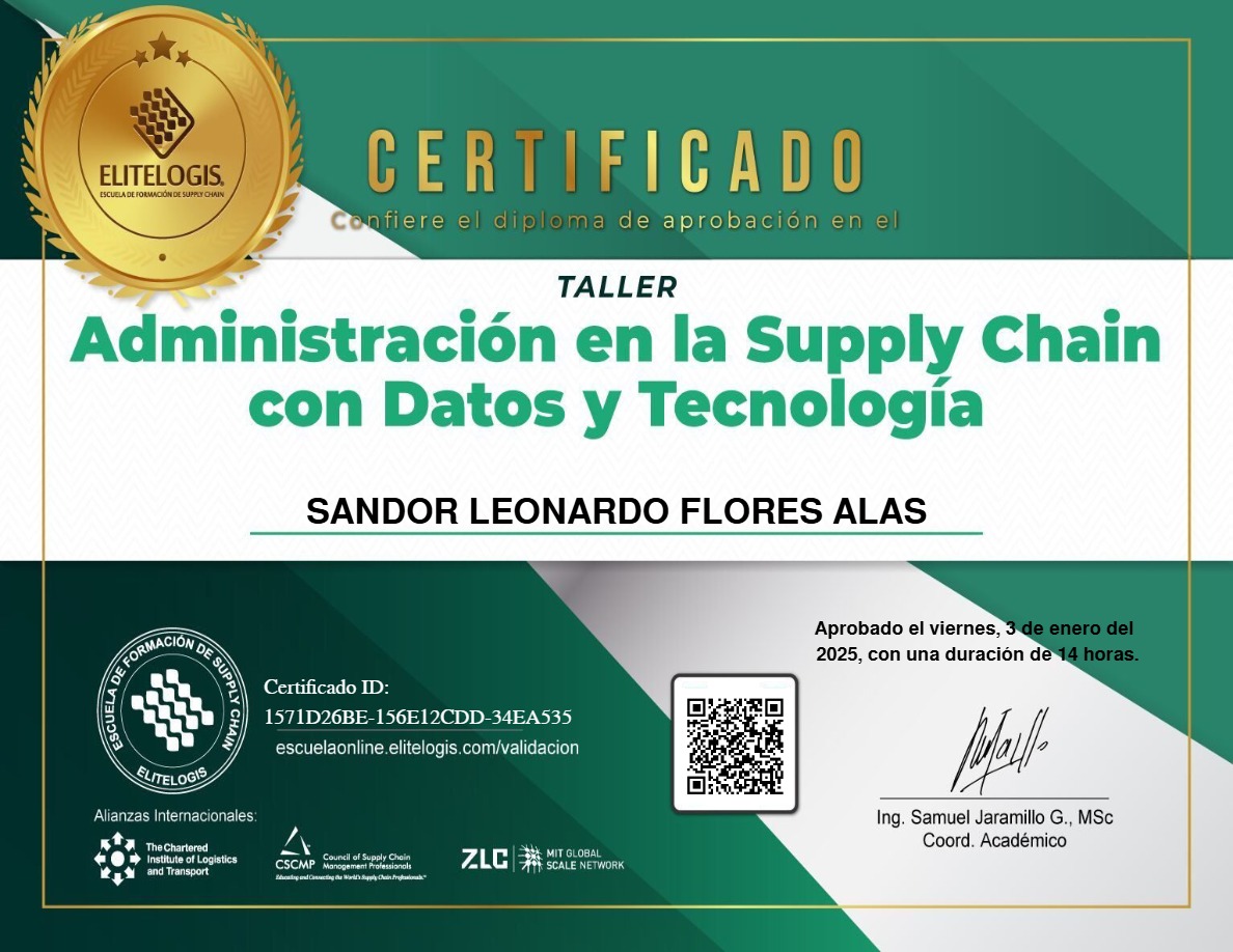 Certificado de Sandor Leonardo Flores Alas