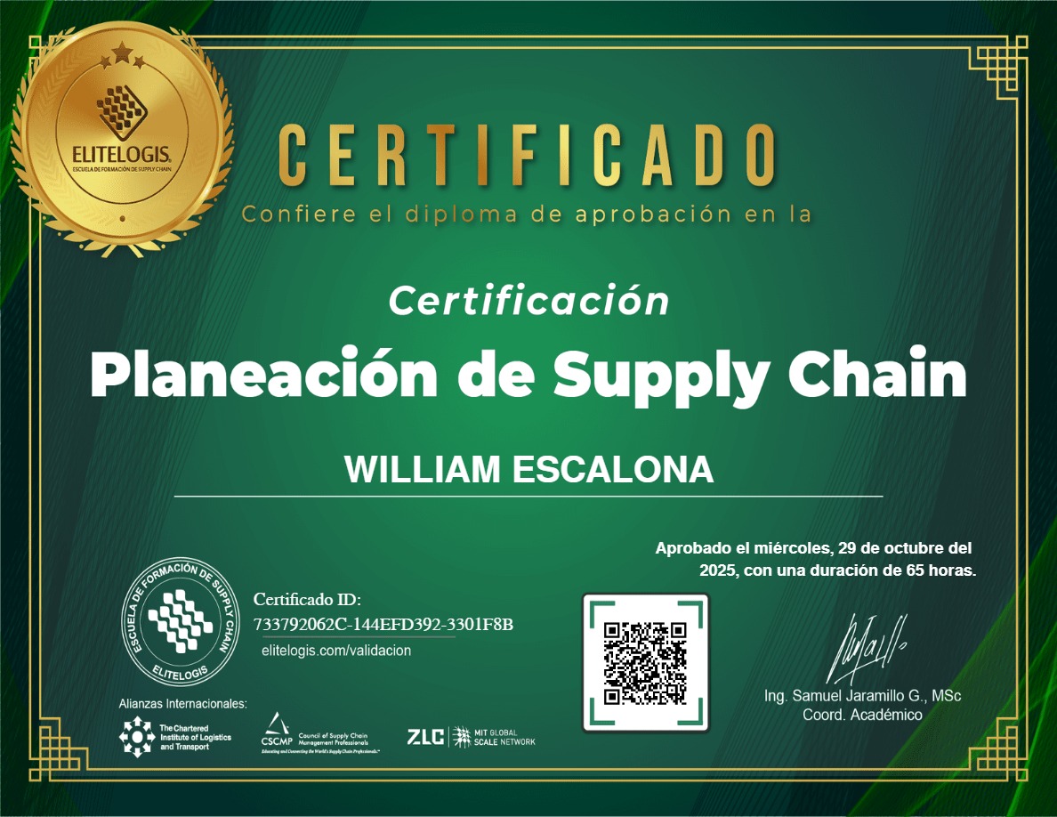 Certificado de William Escalona