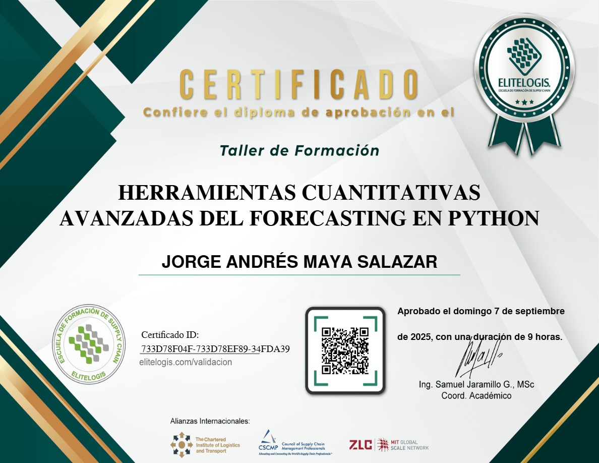 Certificado de Jorge Andrés Maya Salazar