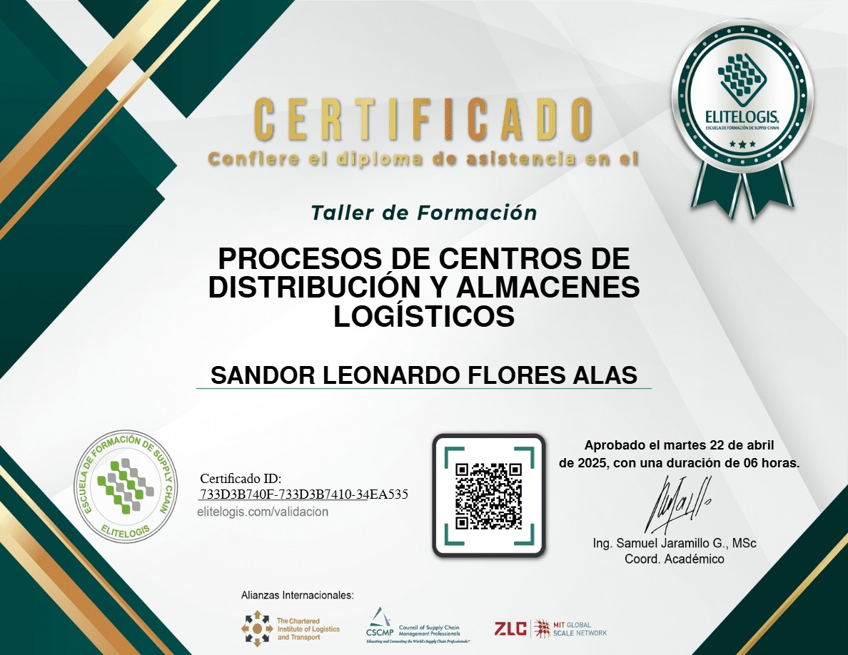 Certificado de Sandor Leonardo Flores Alas
