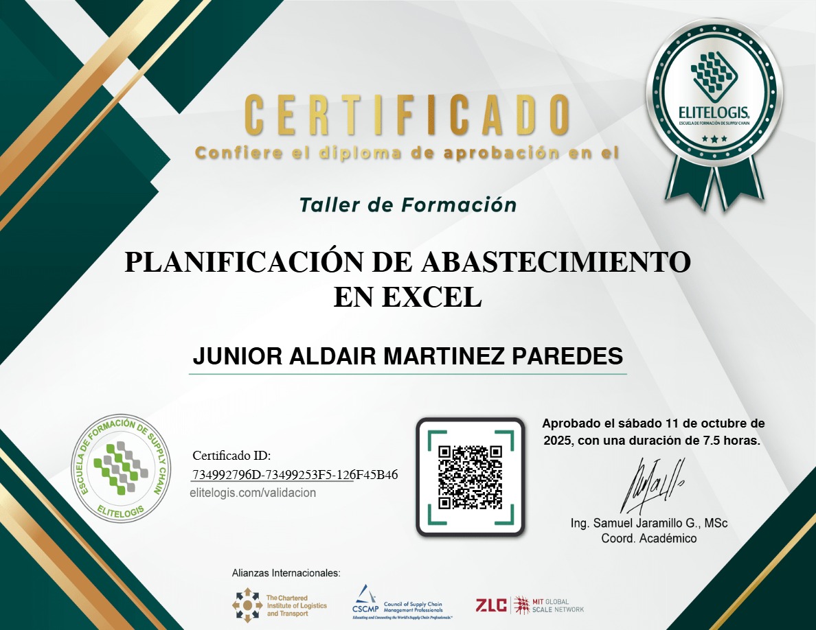Certificado de Junior Aldair Martinez Paredes