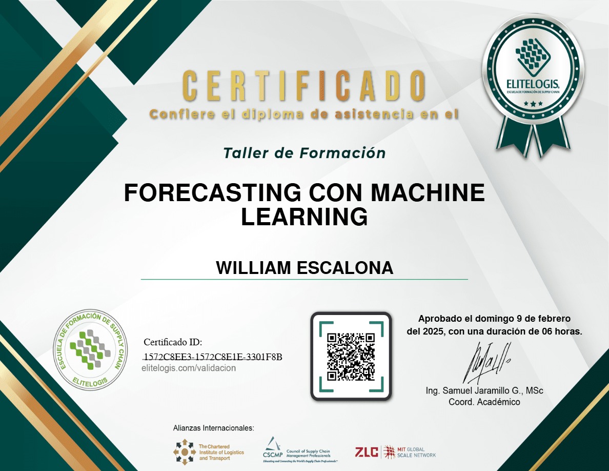 Certificado de William Escalona
