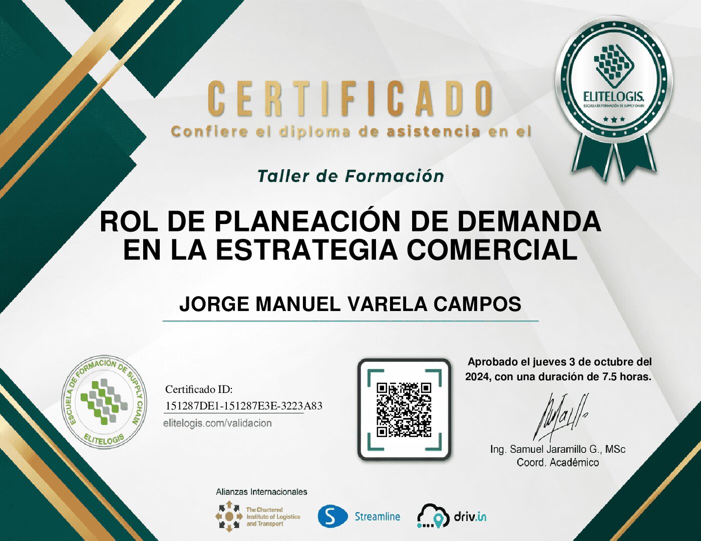 Certificado de Jorge Manuel Varela Campos