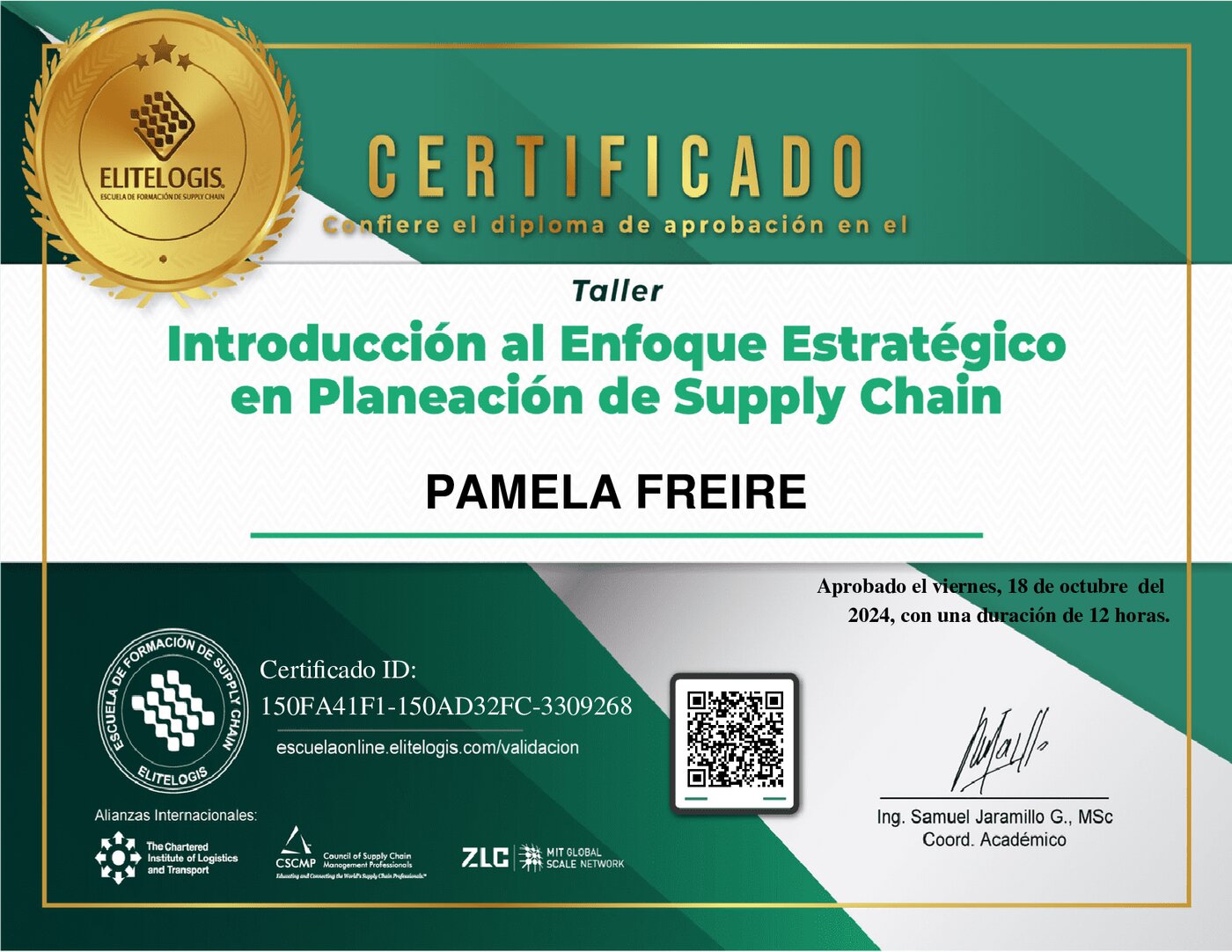 Certificado de Pamela Freire