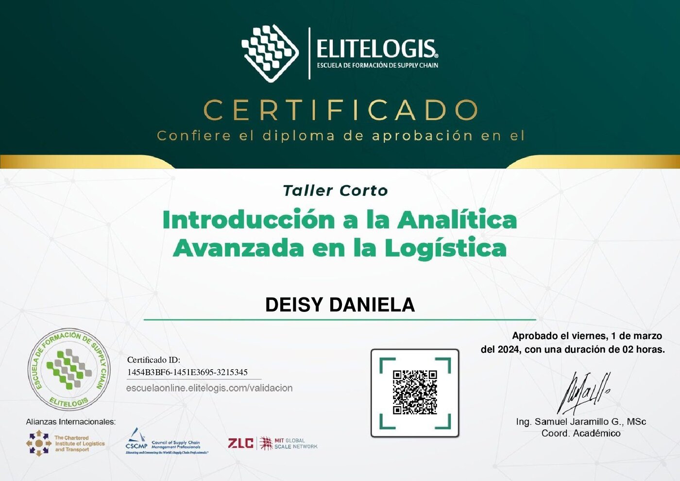 Certificado de DEISY DANIELA